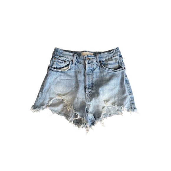MOTHER Superior Ultra High Waist Tomcat Kick Fray Denim Shorts Size 28 - Picture 6 of 11